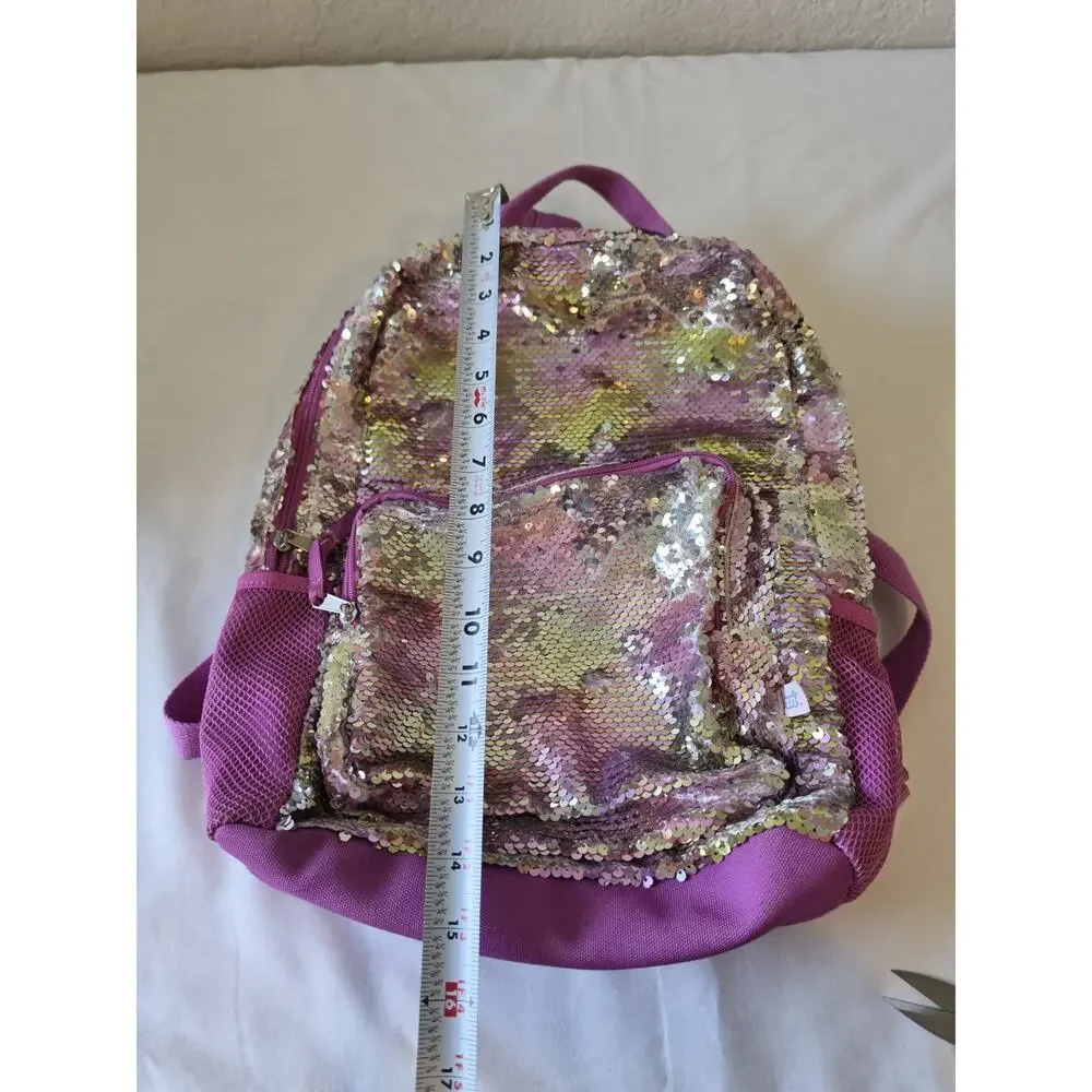 Kids Reversible Sequin Backpack Purple Silver Girls School Travel Bag